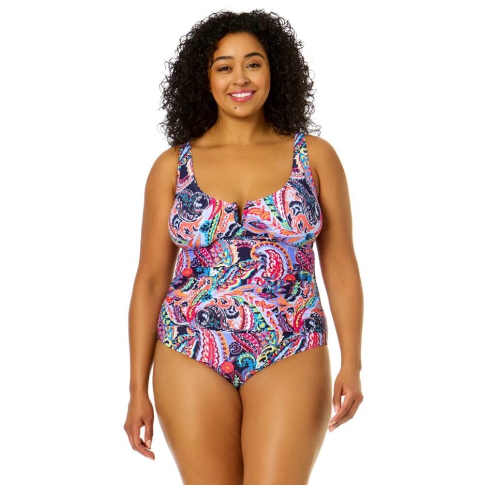 Ann Cole Women's Paisley Parade V-Wire One Piece Swimsuit Plus Size 20 Multi NWT